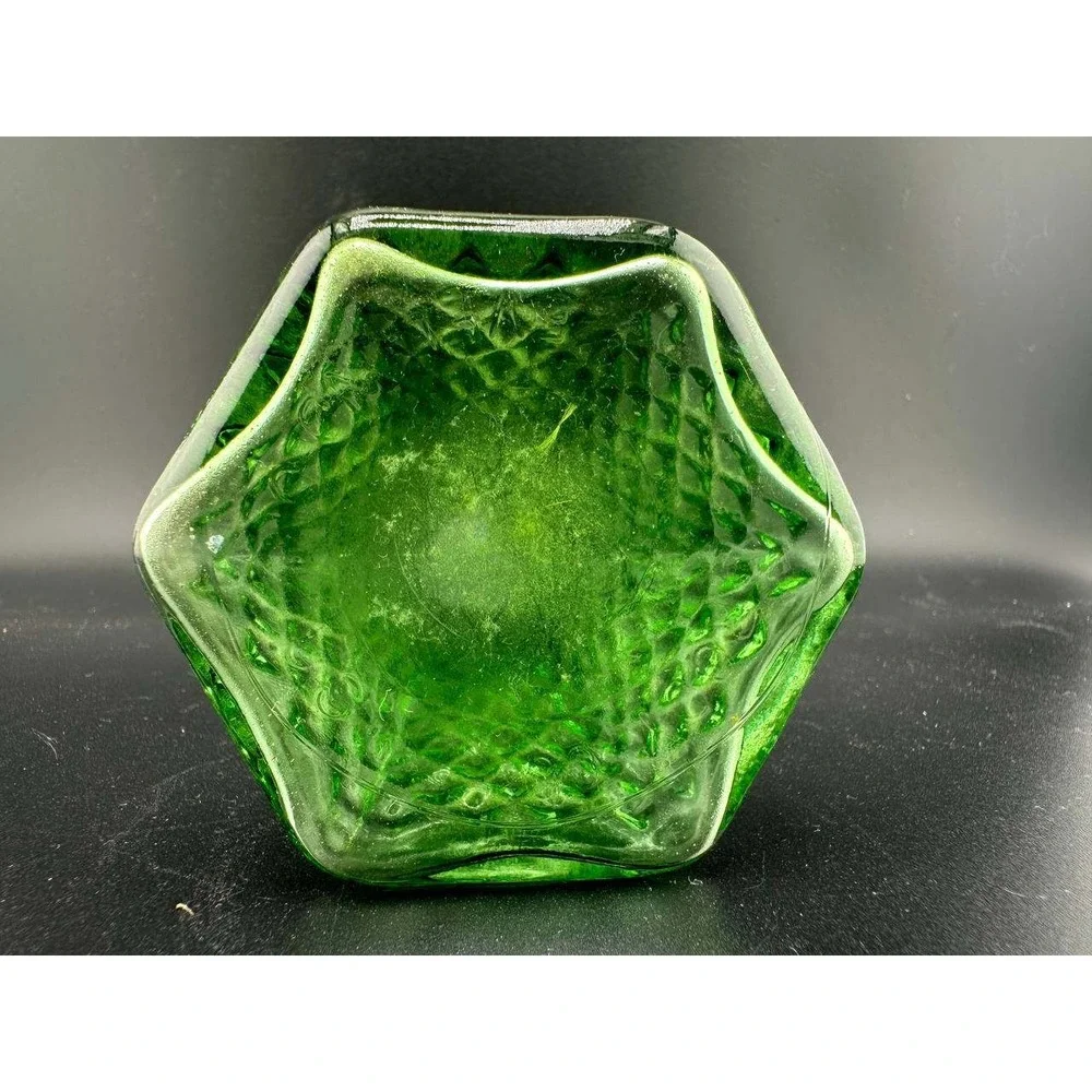 Vintage EO Brody Co Green Glass Bud Vase‎ Hexagon Diamond Point 6.5